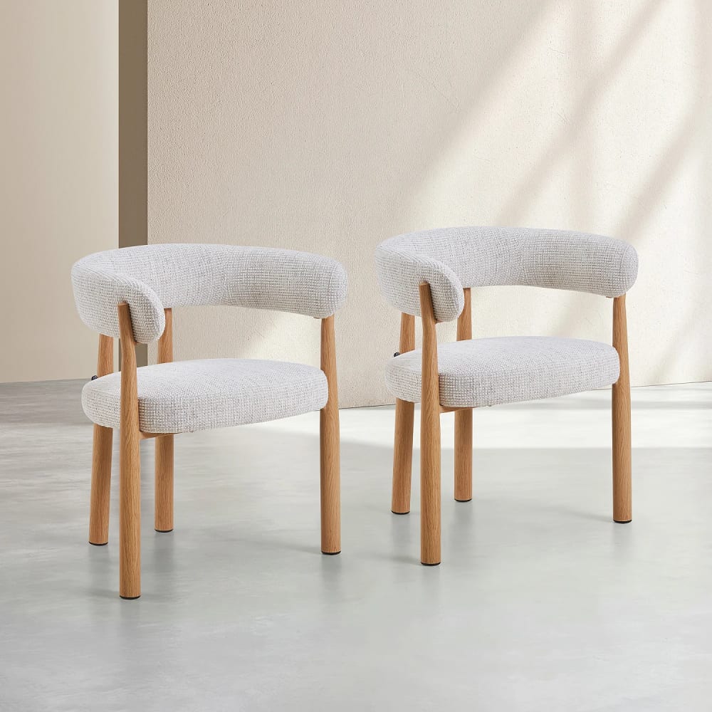 Lot de 2 chaises en tissu et métal finition chêne avec accoudoirs -