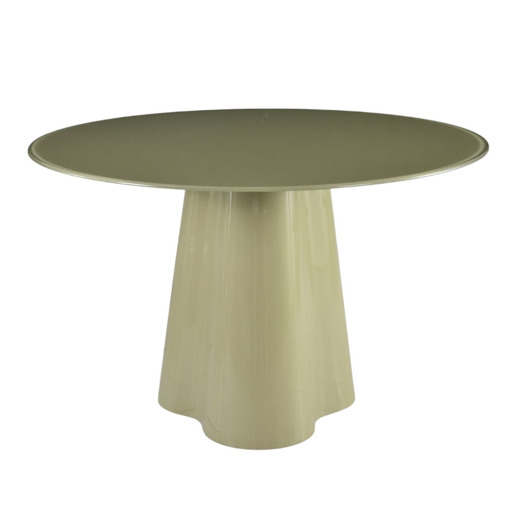 Table repas d120 en verre vert de gris brillant Table repas d120 en verre vert de gris brillant