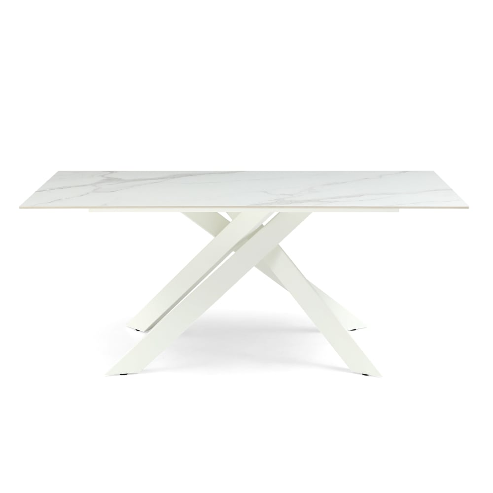 Table repas 180cm céramique arabescato mat blanc Table repas 180cm céramique arabescato mat blanc
