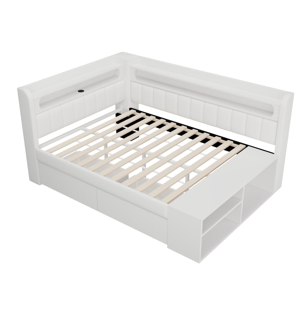 Canapé-lit rembourré blanc 90 x 200 cm avec led et usb