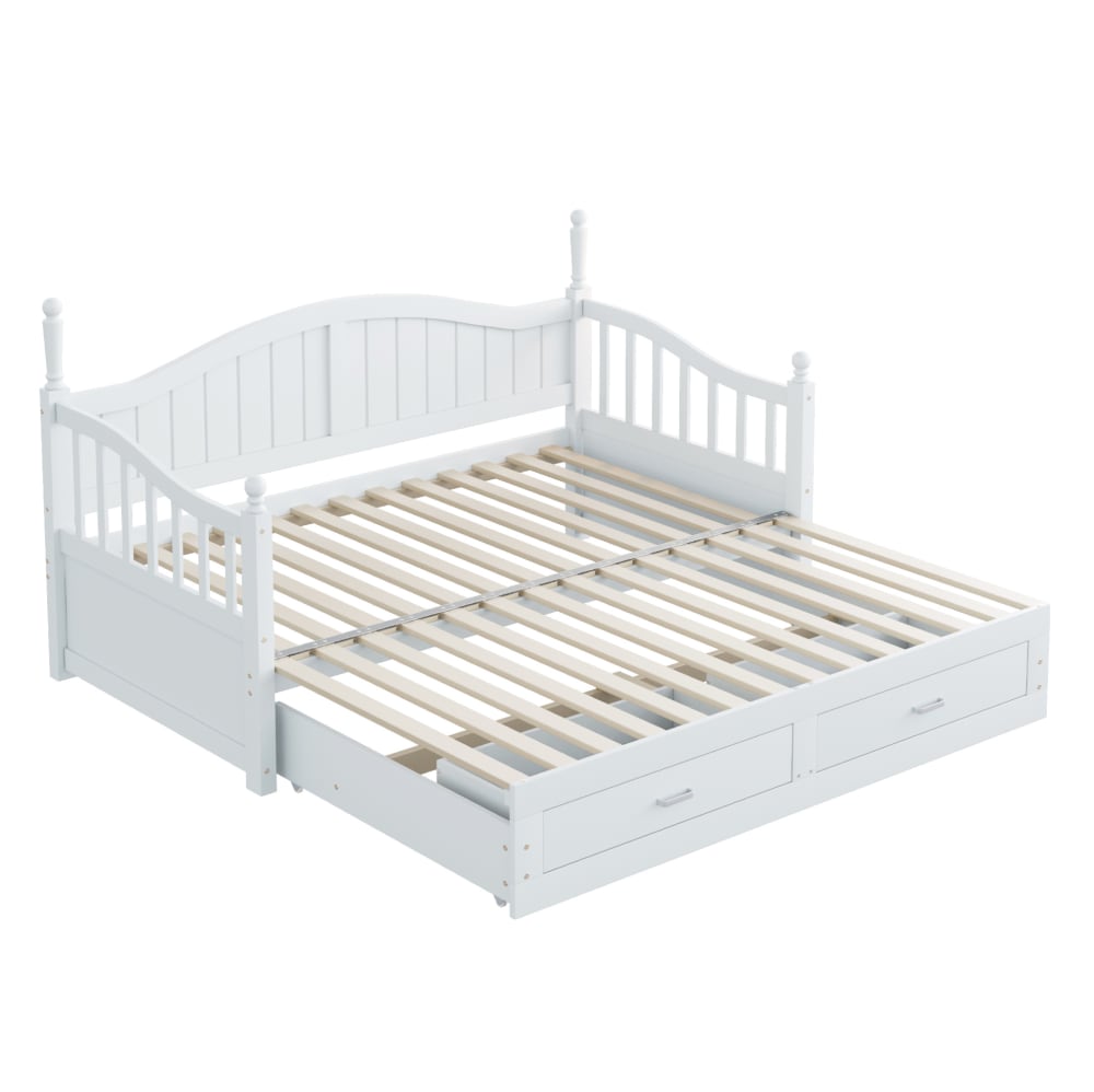 Canapé-lit extensible en pin blanc 90 x 190 cm avec tiroirs