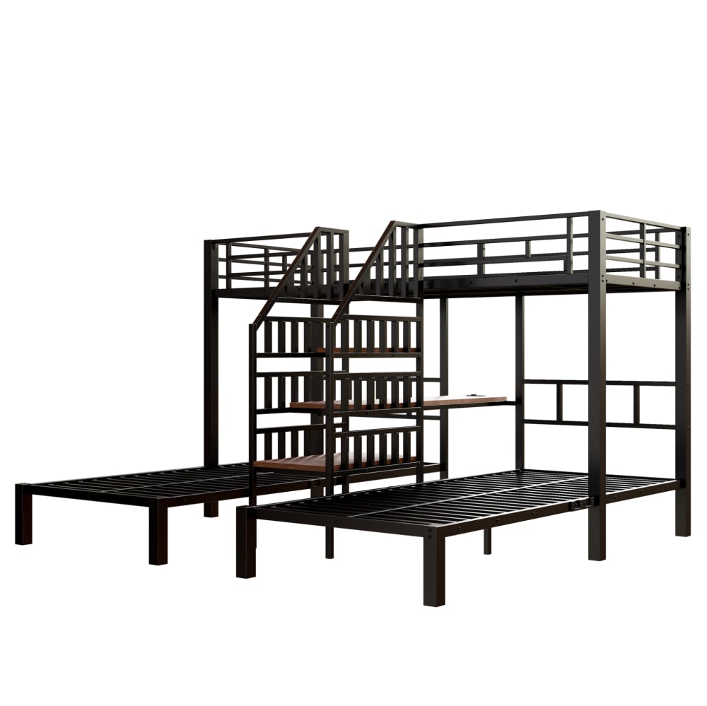 Hauss Spole Etagenbett 3 Betten aus Stahl schwarz 90 x 200 cm mit Schreibtisch style modern - Metall