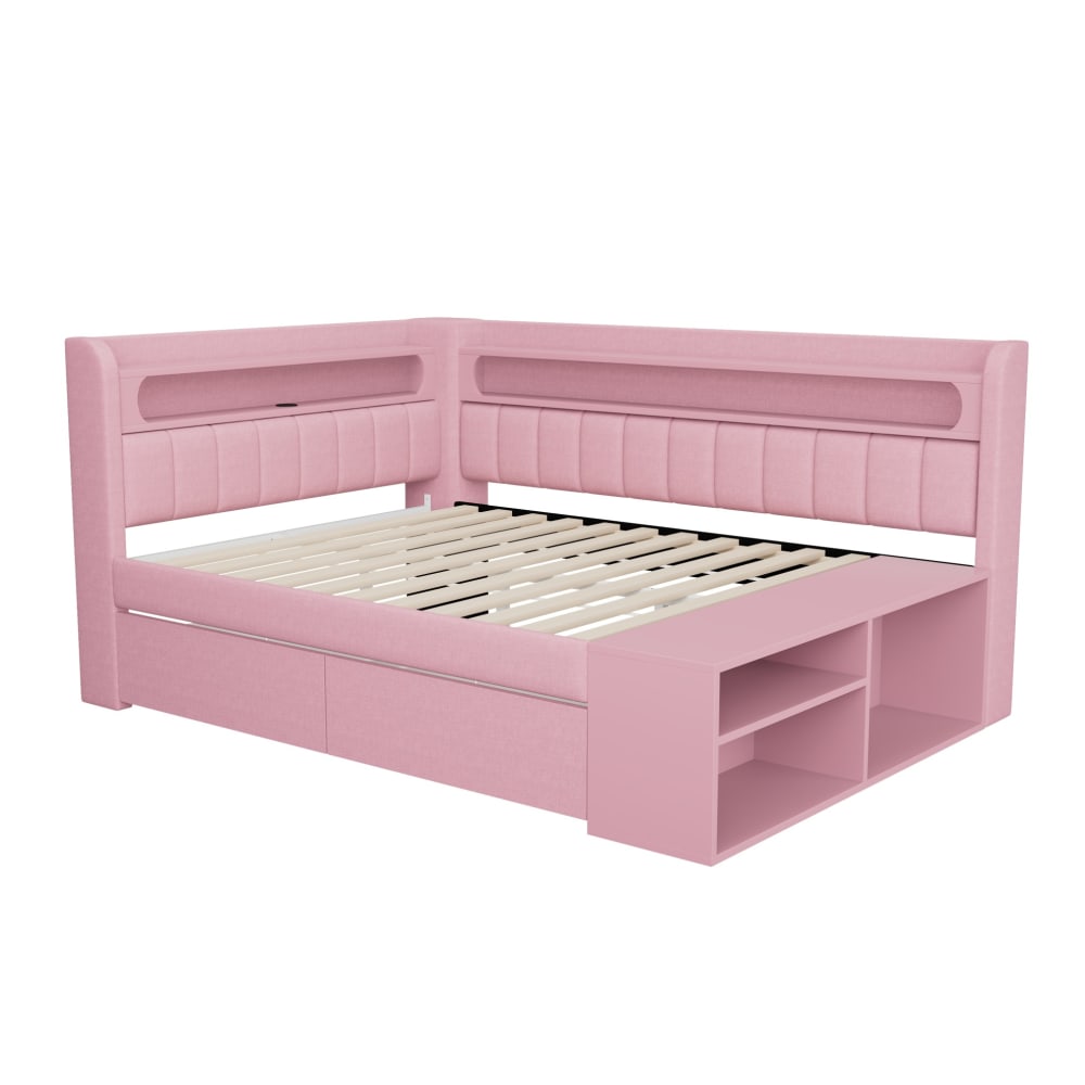 Canapé-lit rembourré rose 90 x 200 cm avec led et usb