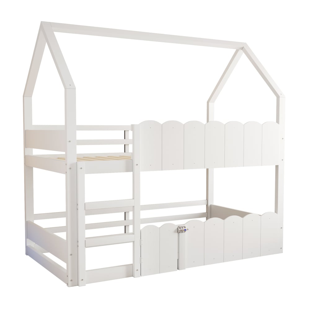 Lit superposé enfant blanc 90 x 200 cm avec garde-corps