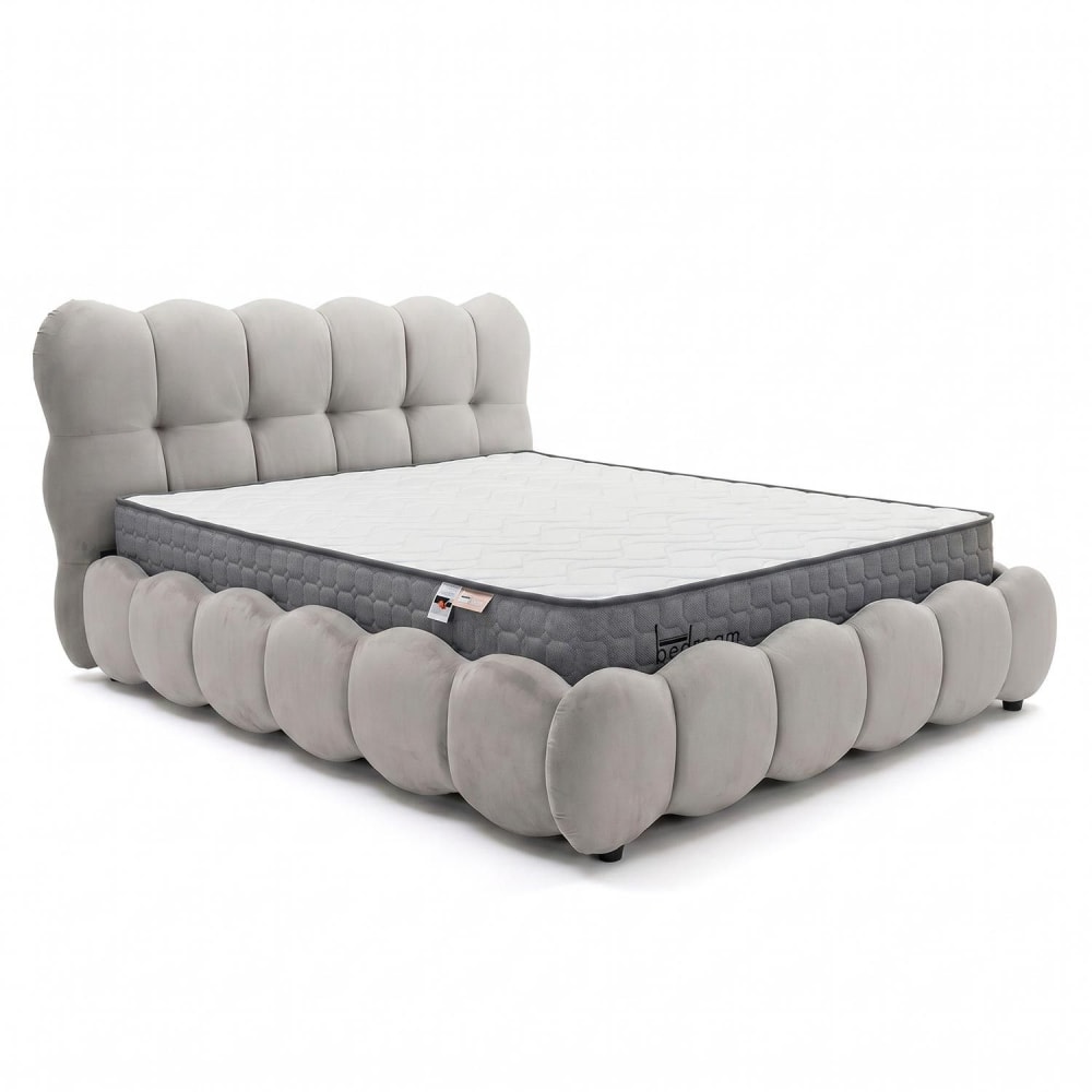 Pack lit-coffre design boule + matelas bedream 160x200cm velours gris Pack lit-coffre design boule + matelas bedream 160x200cm velours gris