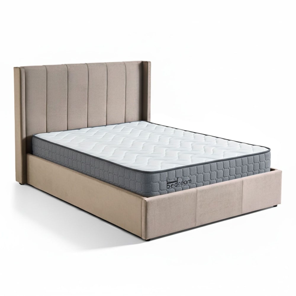 Pack lit-coffre + matelas bedream 140x190cm velours taupe Pack lit-coffre + matelas bedream 140x190cm velours taupe