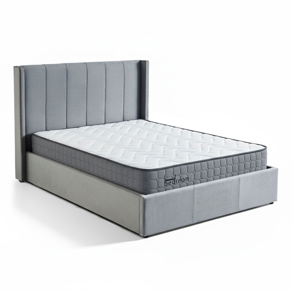 Pack lit-coffre + matelas bedream 140x190cm velours gris Pack lit-coffre + matelas bedream 140x190cm velours gris