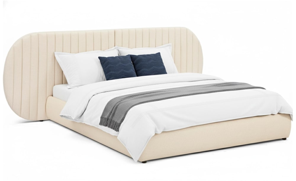 Lit-coffre complet avec tête de lit modulable 180x200cm tissu beige Lit-coffre complet avec tête de lit modulable 180x200cm tissu beige