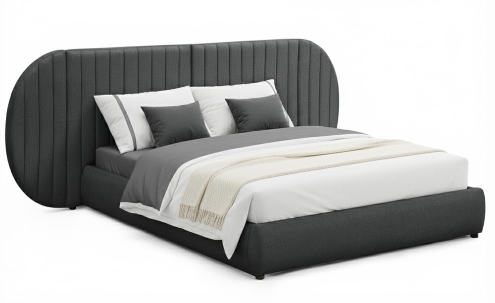 Lit-coffre complet avec tête de lit modulable 160x200cm tissu gris Lit-coffre complet avec tête de lit modulable 160x200cm tissu gris