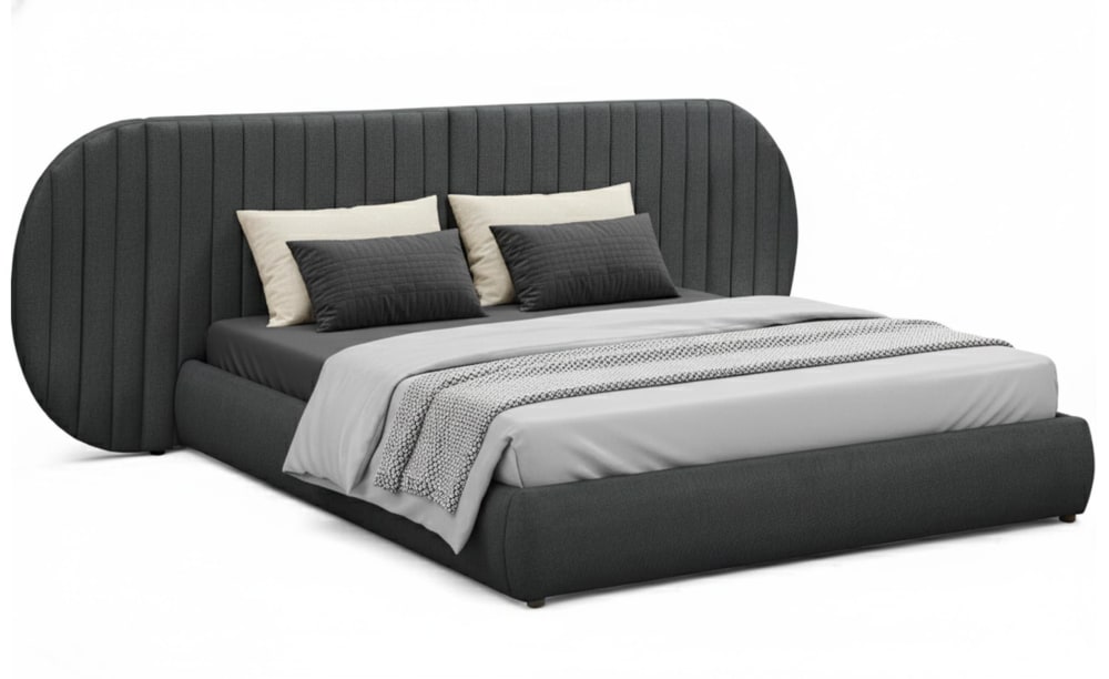 Lit-coffre complet avec tête de lit modulable 180x200cm tissu gris Lit-coffre complet avec tête de lit modulable 180x200cm tissu gris