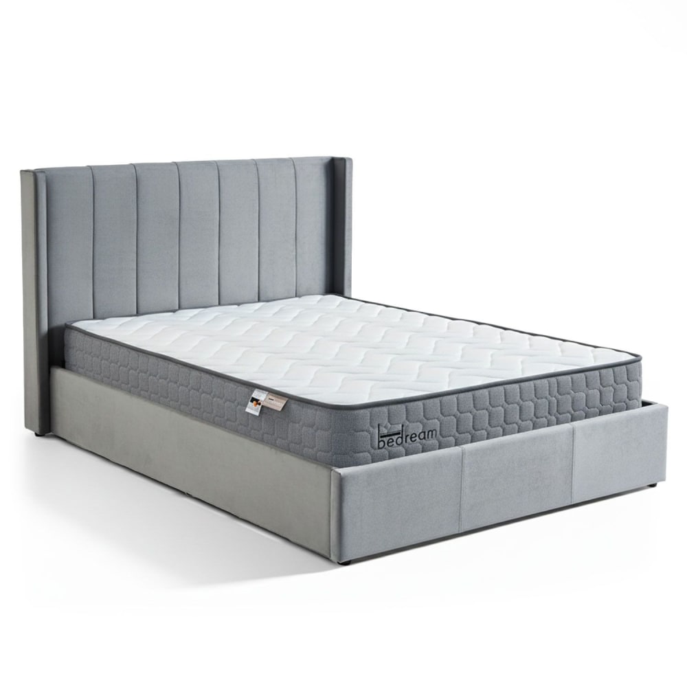 Pack lit-coffre + matelas bedream 160x200cm velours gris Pack lit-coffre + matelas bedream 160x200cm velours gris