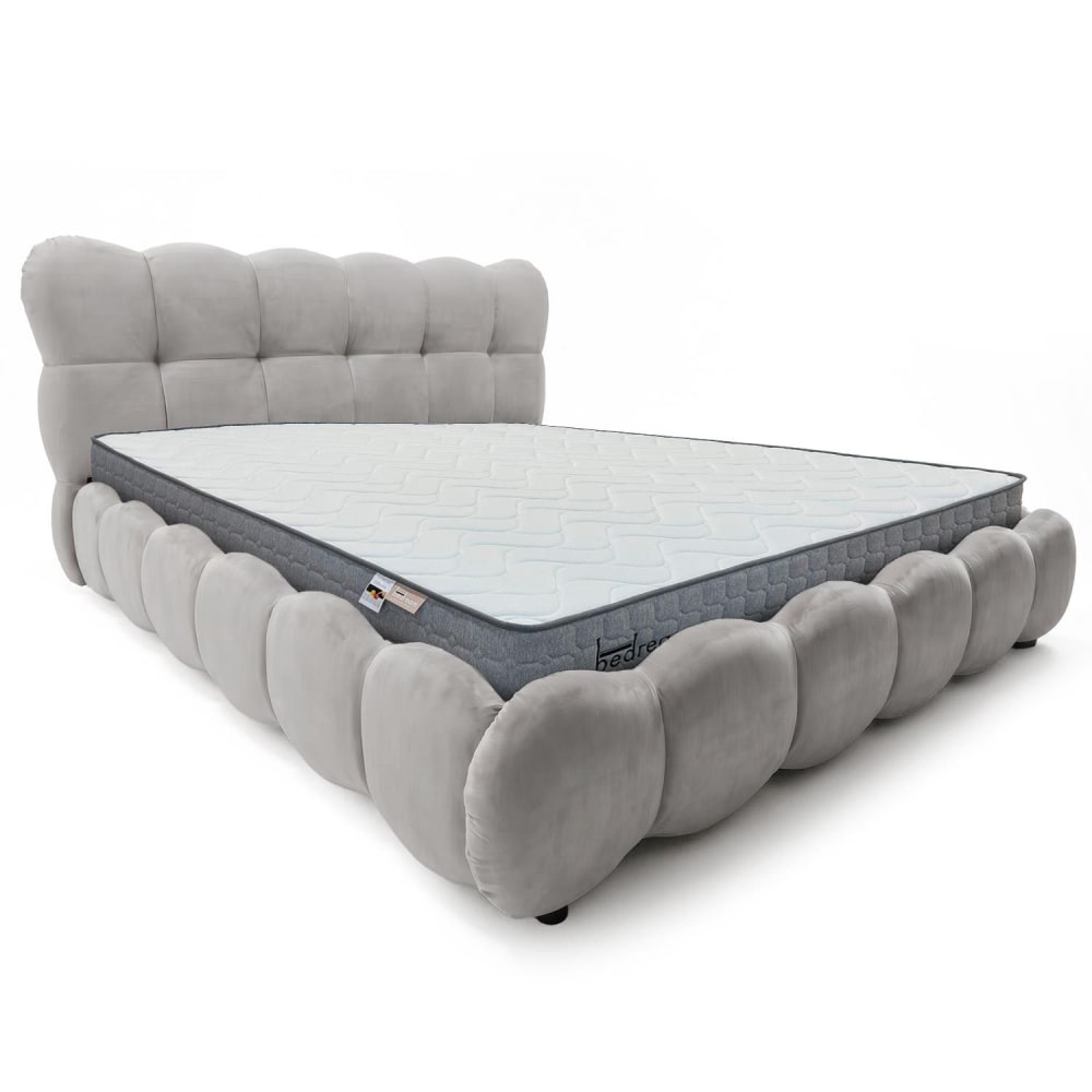 Pack lit-coffre design boule + matelas bedream 180x200cm velours gris Pack lit-coffre design boule + matelas bedream 180x200cm velours gris