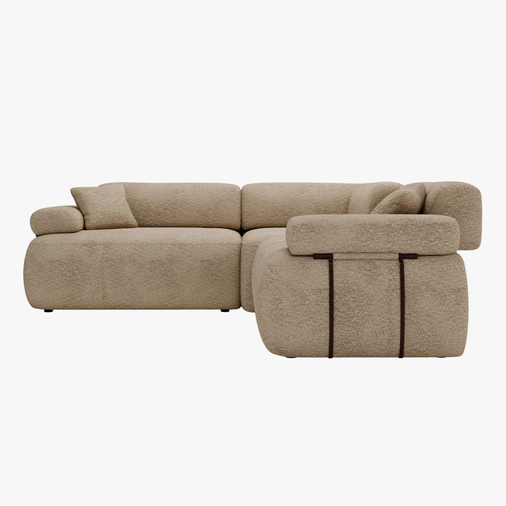 Canapé d'angle réversible avec dossier amovible en tissu beige foncé