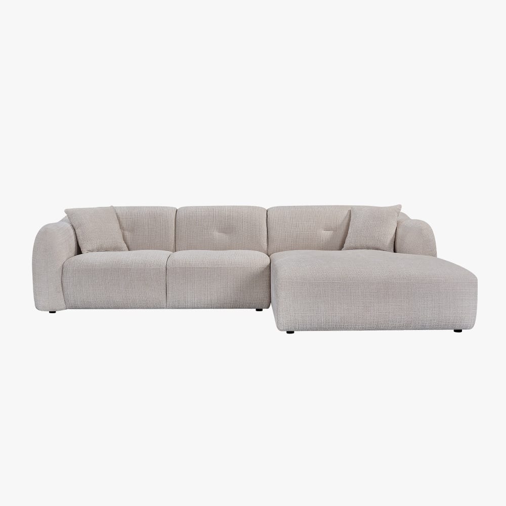 Canapé d'angle en tissu capitonné beige - angle droit