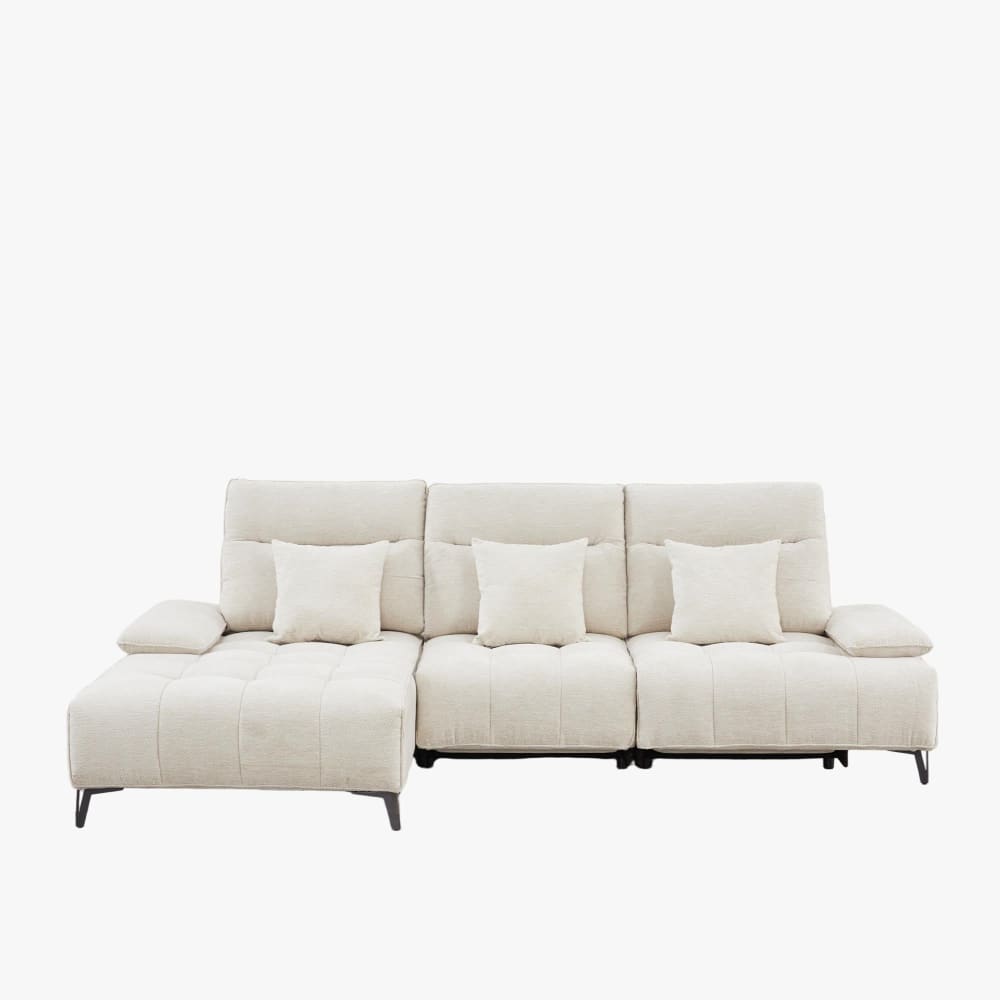 Canapé d'angle relax électrique en tissu matelassé beige - angle