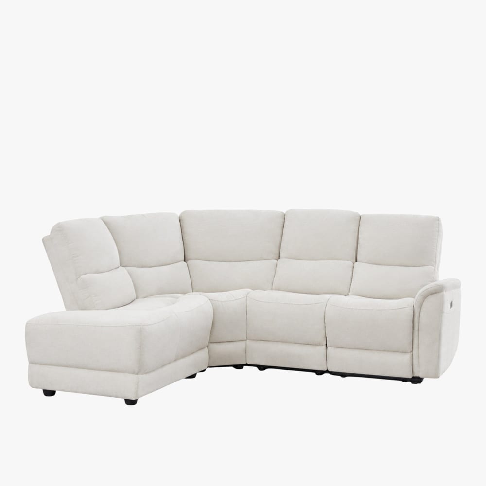Canapé d'angle relax électrique en tissu blanc écru - angle gauche