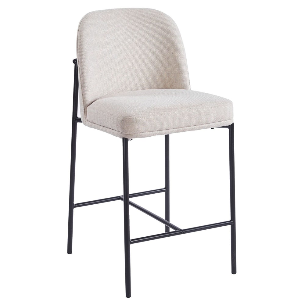 Chaise de bar moderne matelassée métal noir et tissu beige Chaise de bar moderne matelassée métal noir et tissu beige