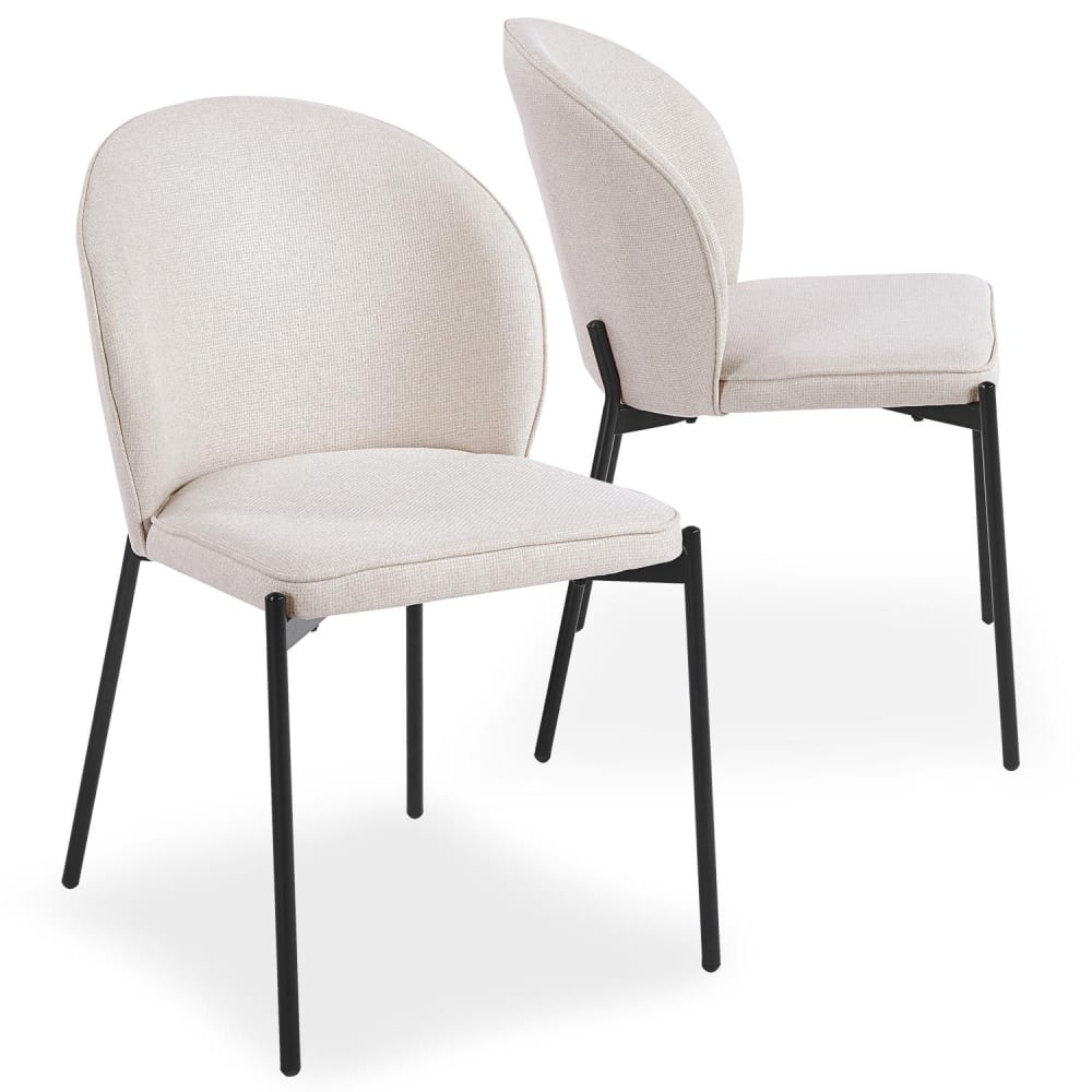 Lot de 2 chaises arrondies et matelassées métal noir et tissu beige