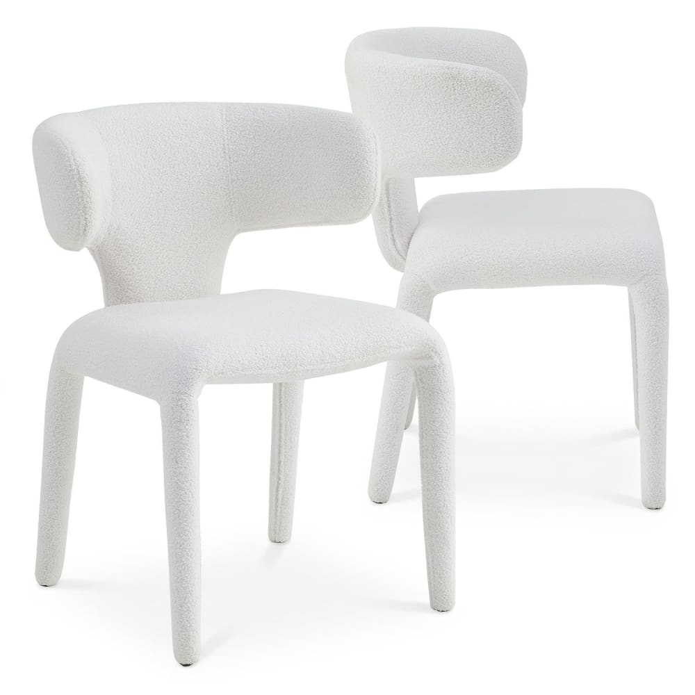 Lot de 2 chaises design dossiers arrondis tissu bouclette blanc Lot de 2 chaises design dossiers arrondis tissu bouclette blanc