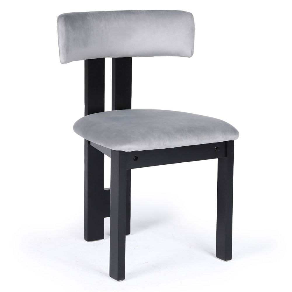 Chaise de salle à manger design bois noir et velours gris Chaise de salle à manger design bois noir et velours gris