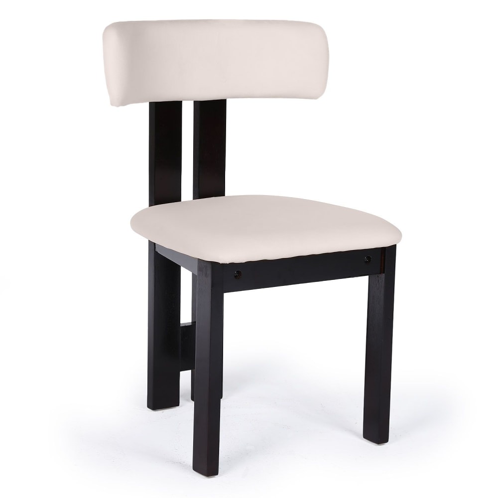 Chaise de salle à manger design bois foncé et velours beige Chaise de salle à manger design bois foncé et velours beige
