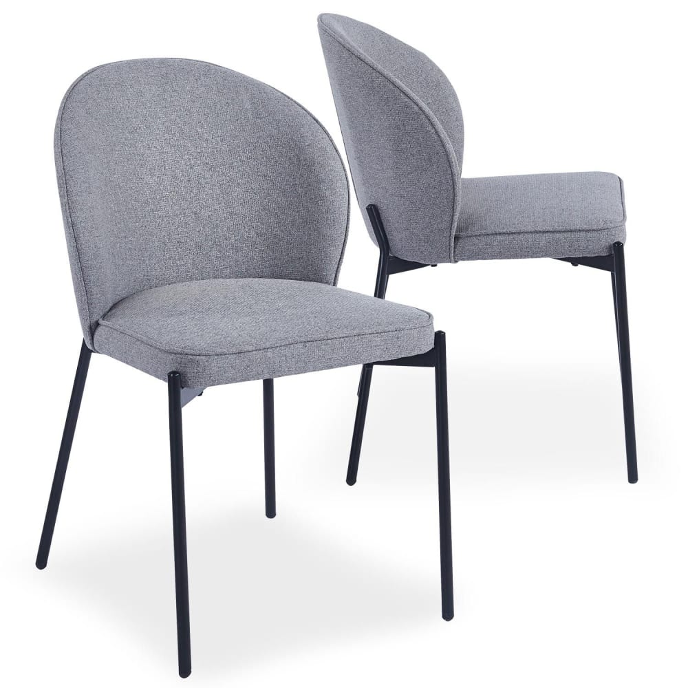 Lot de 2 chaises arrondies et matelassées métal noir et tissu gris