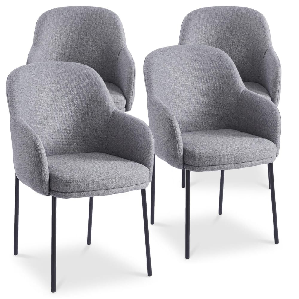 Lot de 4 chaises modernes matelassées métal noir et tissu gris