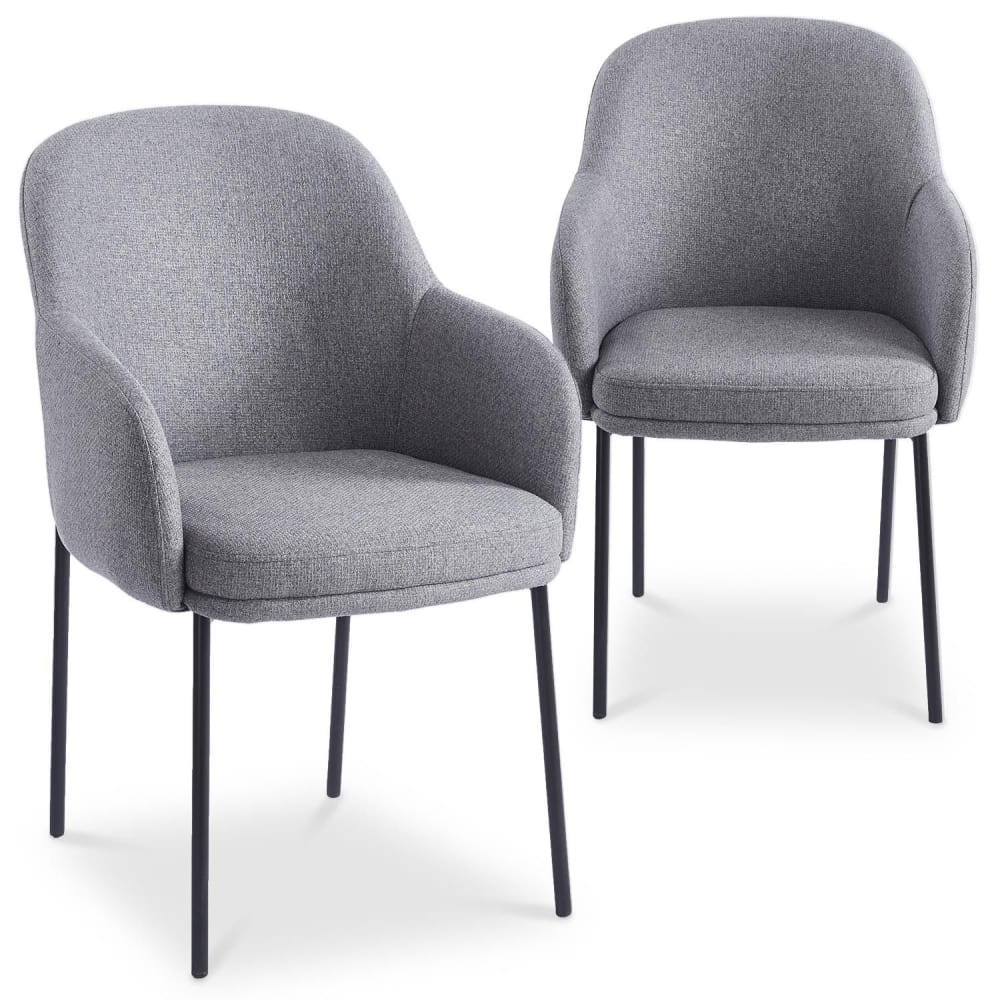 Lot de 2 chaises modernes matelassées métal noir et tissu gris