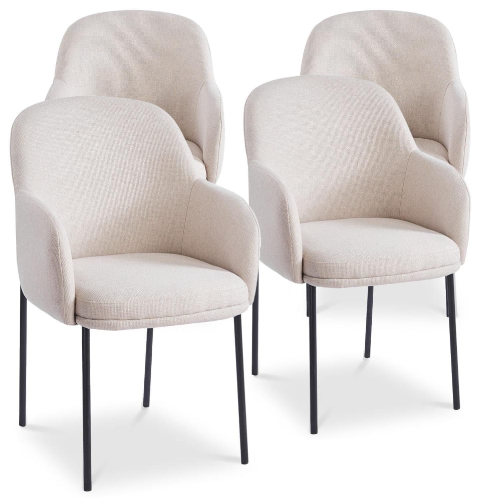 Lot de 4 chaises modernes matelassées métal noir et tissu beige Lot de 4 chaises modernes matelassées métal noir et tissu beige