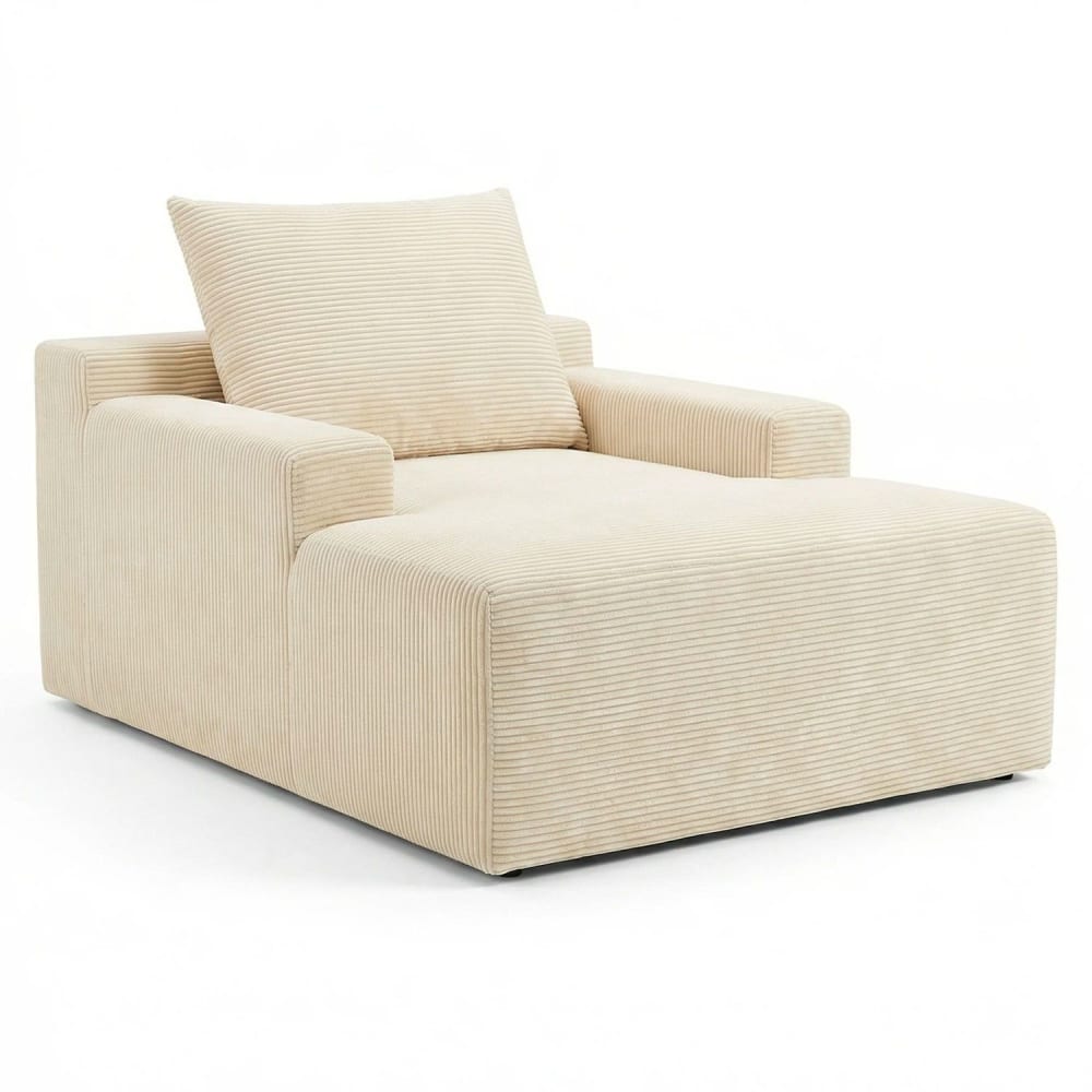 Fauteuil lounge style méridienne velours côtelé beige Fauteuil lounge style méridienne velours côtelé beige