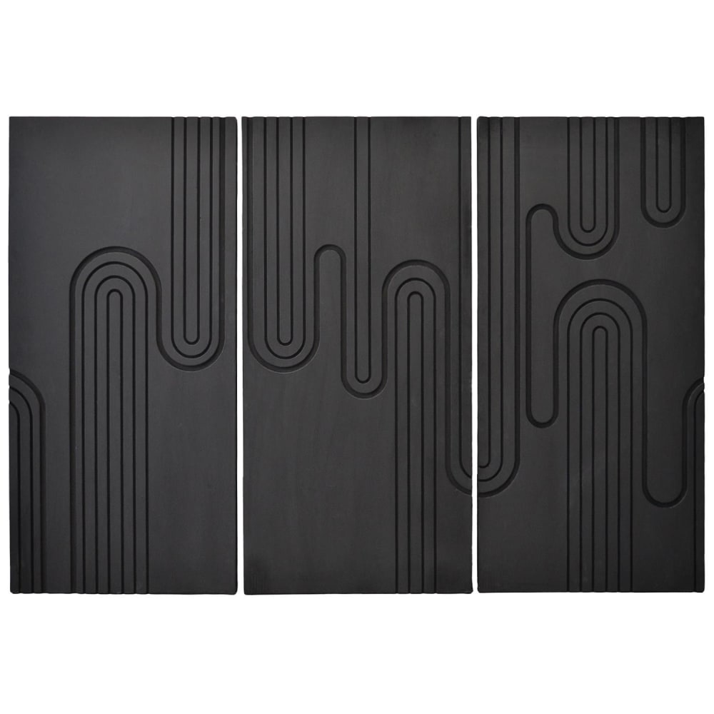 Tête de lit murale triptyque 160cm bois sculpté noir