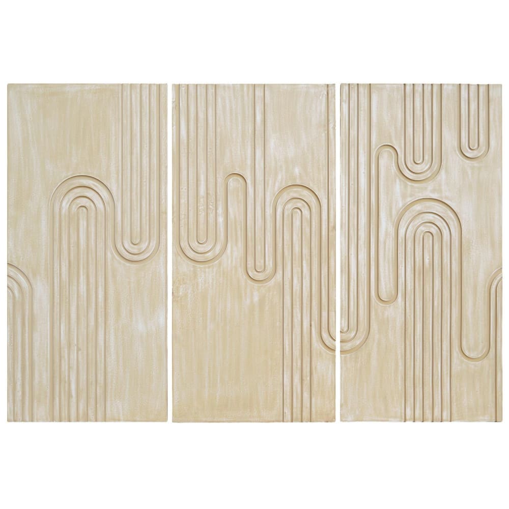 Tête de lit murale triptyque 160cm bois sculpté beige patiné