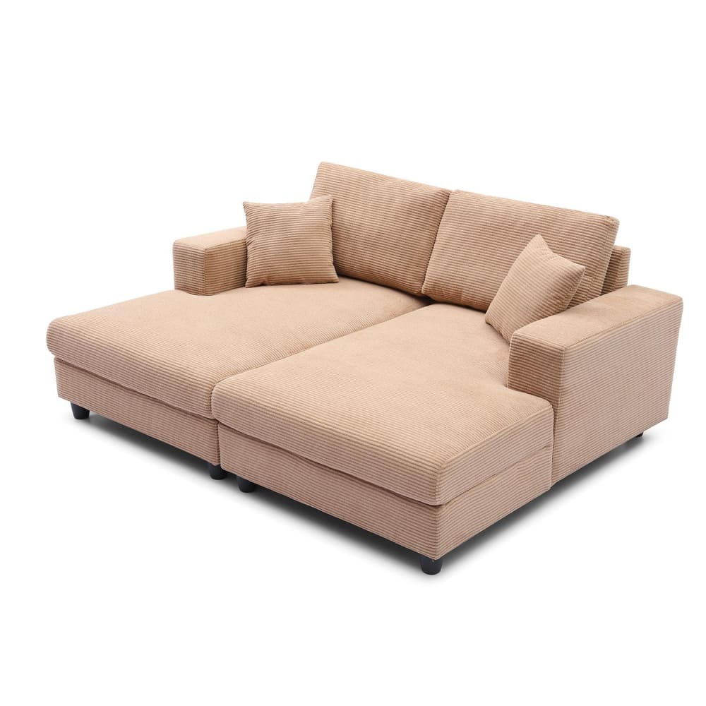 Duo de méridiennes combinables en canapé profond velours côtelé beige Duo de méridiennes combinables en canapé profond velours côtelé beige