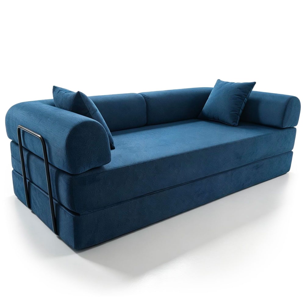 Canapé 3 places convertible et modulable tissu doux texturé bleu Canapé 3 places convertible et modulable tissu doux texturé bleu