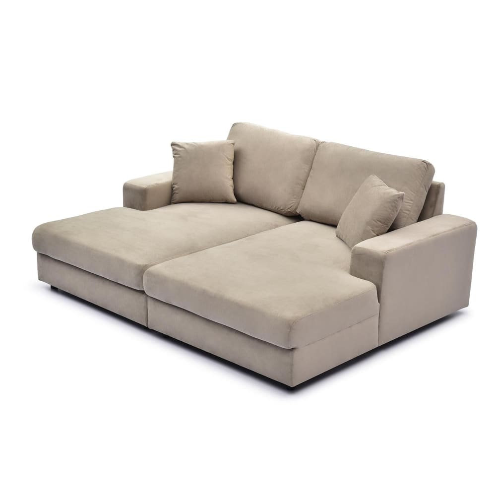 Duo de méridiennes combinables en canapé profond velours taupe Duo de méridiennes combinables en canapé profond velours taupe