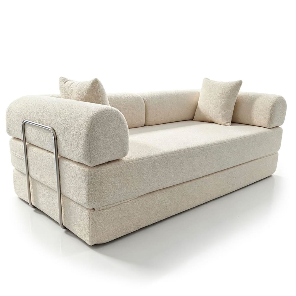 Canapé 3 places convertible et modulable tissu bouclette crème Canapé 3 places convertible et modulable tissu bouclette crème