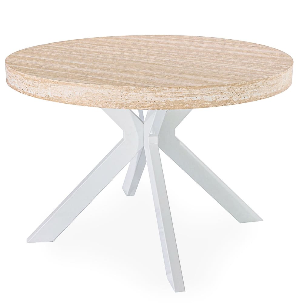 Table ronde extensible 110-260cm effet travertin beige et blanc