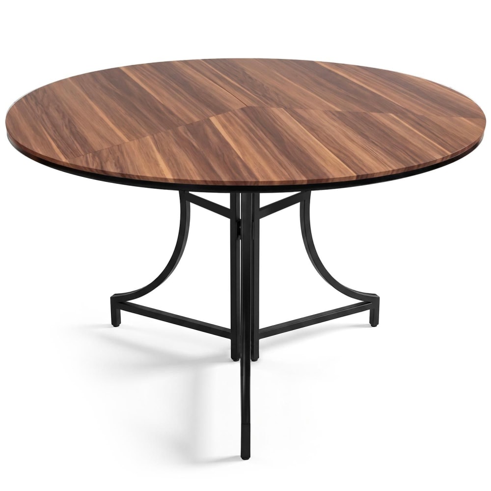 Table ronde pliante gain de place ø100cm métal noir et bois noisette
