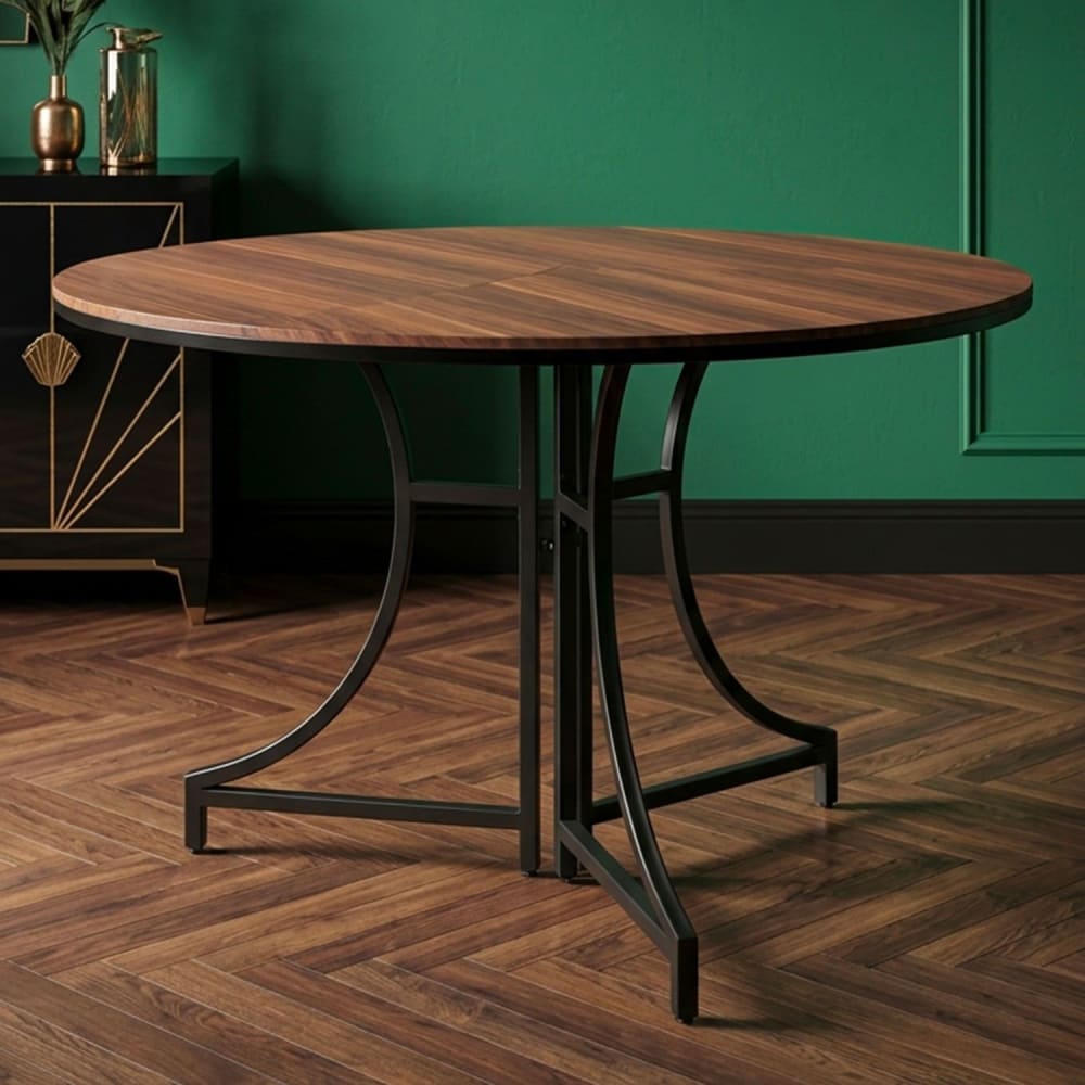 Table ronde pliante gain de place ø100cm métal noir et bois noisette