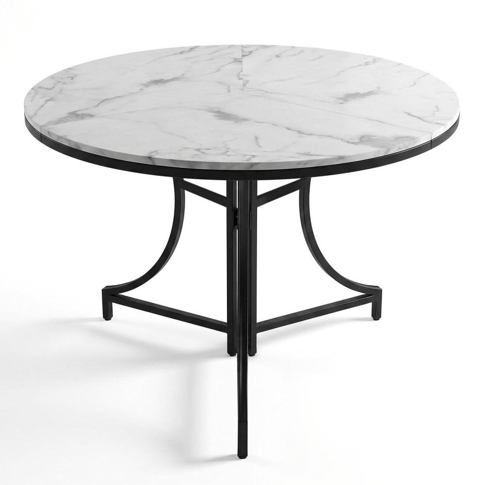 Table ronde pliante gain de place ø80cm métal noir et effet marbre