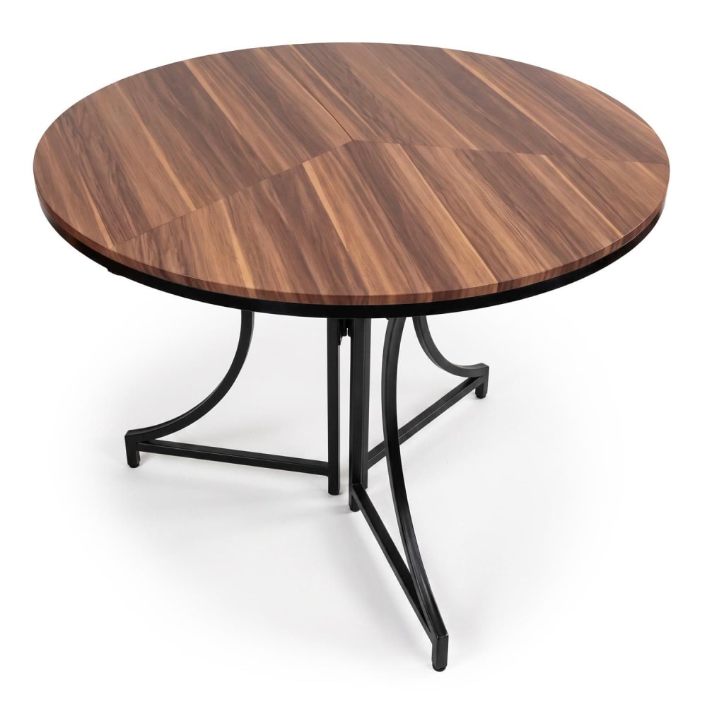 Table ronde pliante gain de place ø80cm métal noir et bois noisette