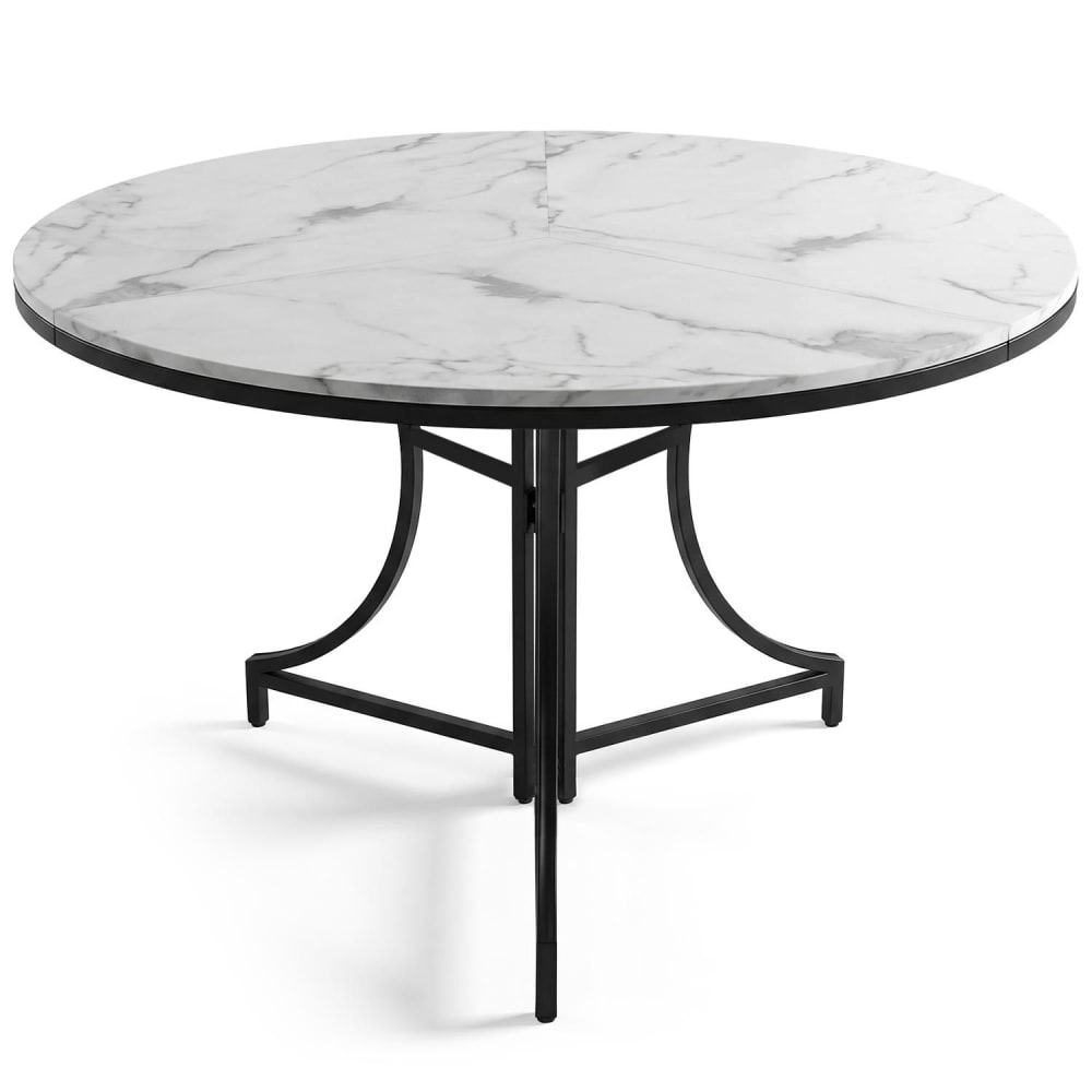Table ronde pliante gain de place ø100cm métal noir et effet marbre