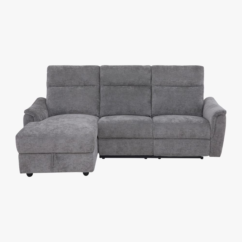 Canapé d'angle relax électrique avec coffre en tissu gris - angle