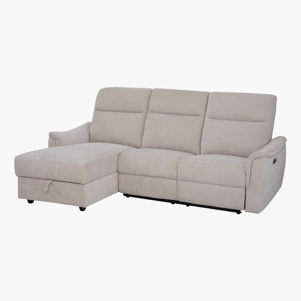 Canapé d'angle relax électrique avec coffre en tissu beige - angle