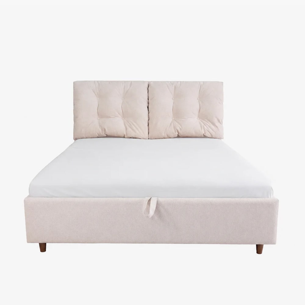 Lit double en tissu beige avec coffre 160x200 cm Lit double en tissu beige avec coffre 160x200 cm