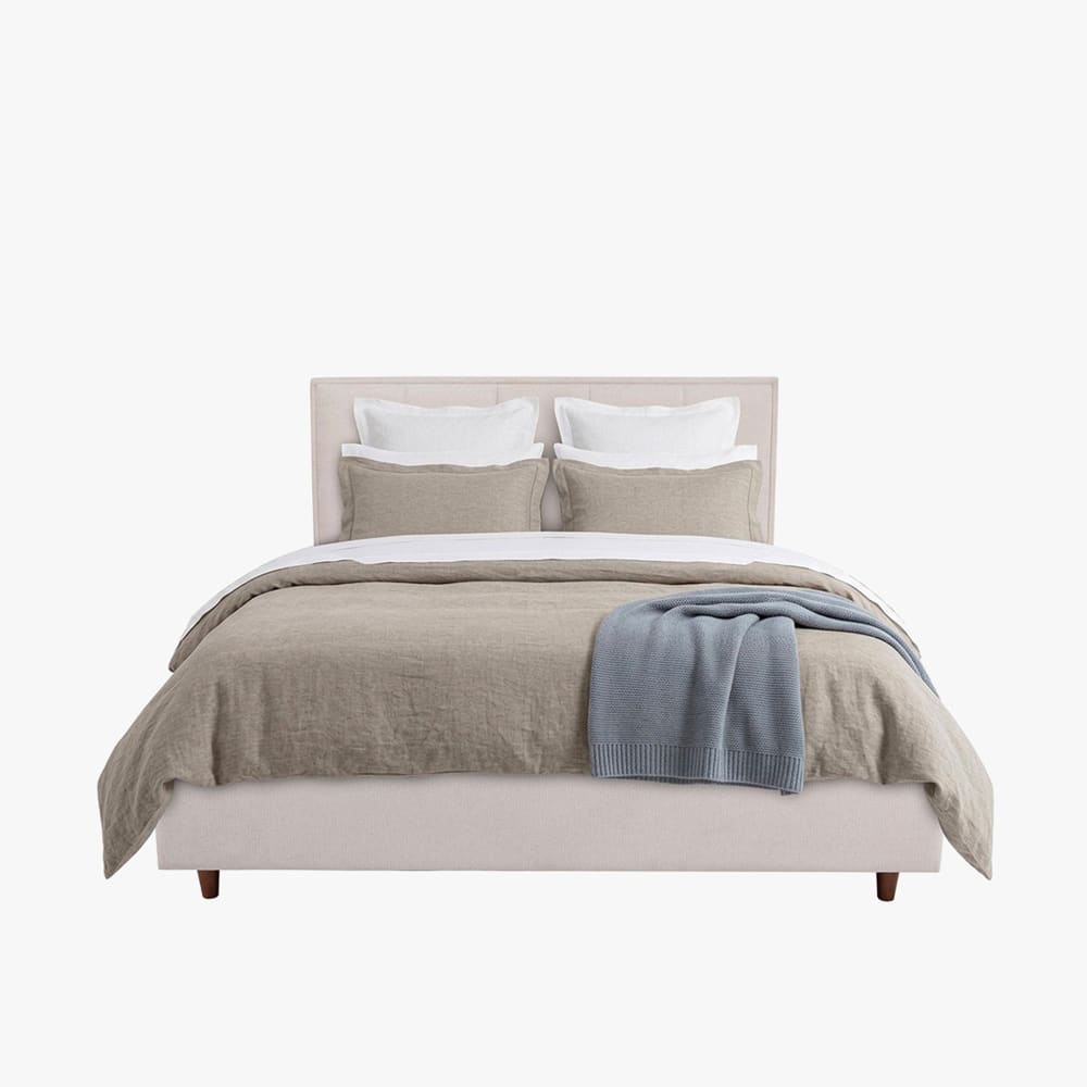 Lit double en tissu beige avec coffre 140x190 cm Lit double en tissu beige avec coffre 140x190 cm