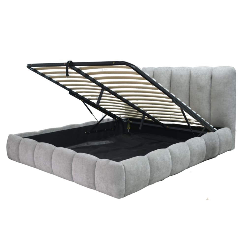 Lit coffre 160x200 cm avec tête de lit en tissu épais gris