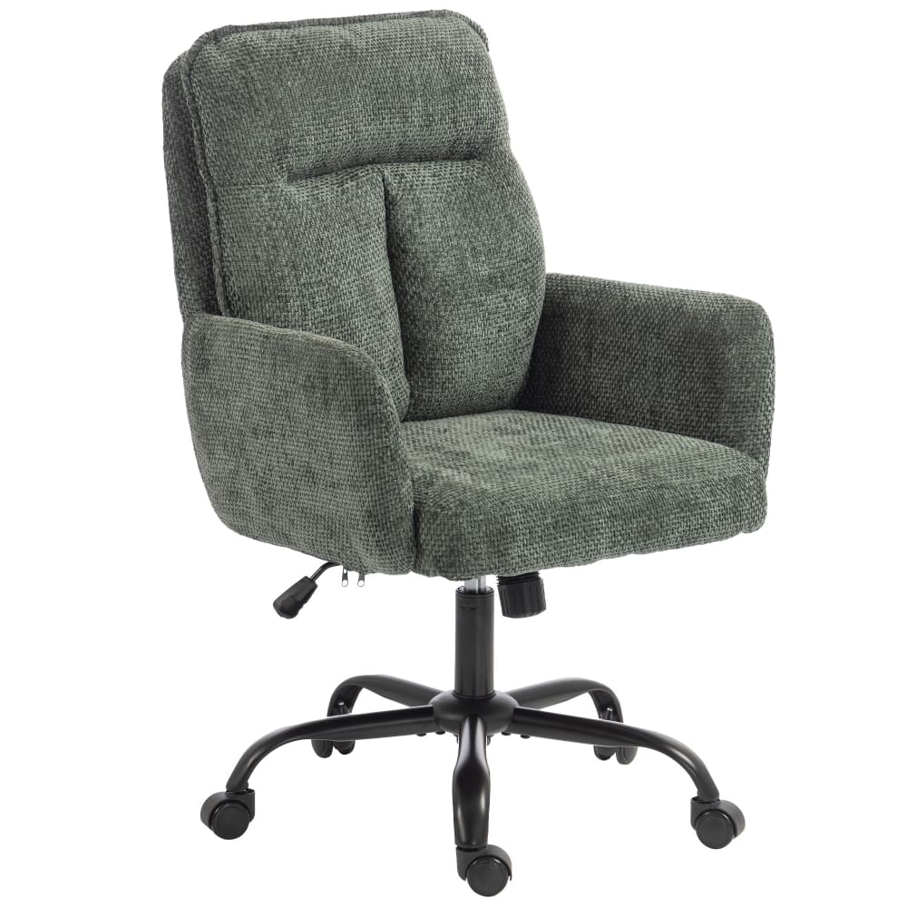 Chaise de bureau hauteur réglable assise large tissu effet lin vert