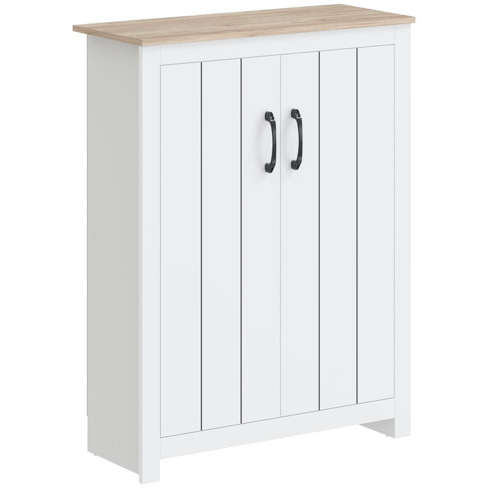 Meuble à chaussures 4 niveaux 12 paires 2 portes bois chêne et blanc