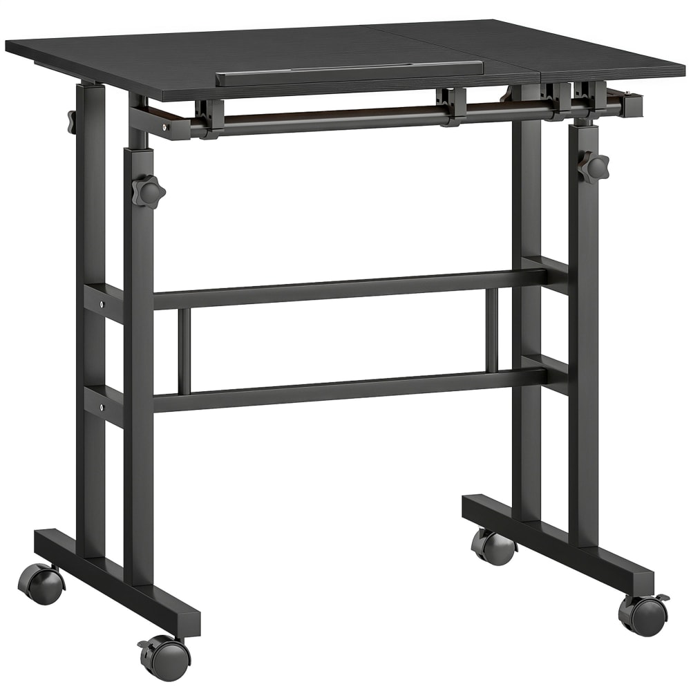 Bureau assis debout plateau inclinable à roulettes cadre métal noir